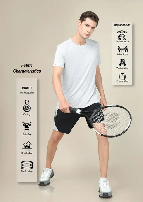 Men Jacquard Slim Fit Crew Neck T-shirt with DOUBLE COOL