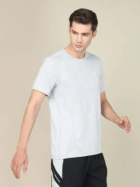 Men Jacquard Slim Fit Crew Neck T-shirt with DOUBLE COOL