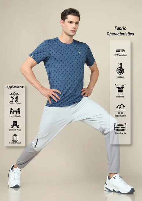 Men Jacquard Slim Fit Crew Neck T-shirt with DOUBLE COOL