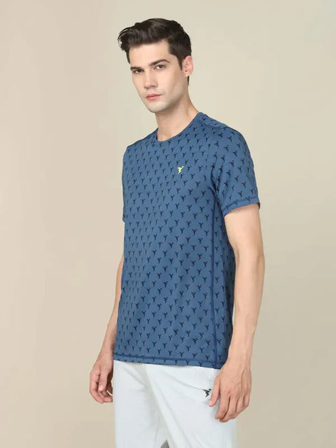 Men Jacquard Slim Fit Crew Neck T-shirt with DOUBLE COOL
