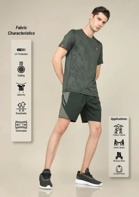 Men Jacquard Slim Fit Crew Neck T-shirt with DOUBLE COOL