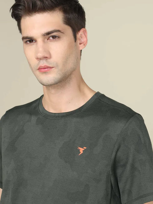Men Jacquard Slim Fit Crew Neck T-shirt with DOUBLE COOL