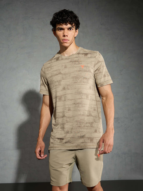 Men Jacquard Slim Fit Crew Neck T-shirt with DOUBLE COOL