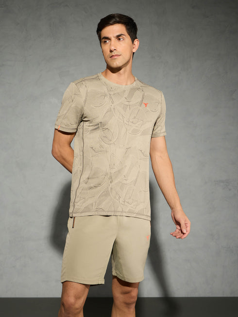 Men Jacquard Slim Fit Crew Neck T-shirt with DOUBLE COOL
