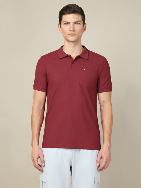 Men Solid Slim Fit Polo T-shirt with MATPIQ