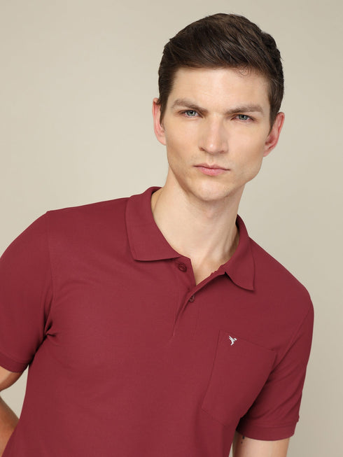 Men Solid Slim Fit Polo T-shirt with MATPIQ