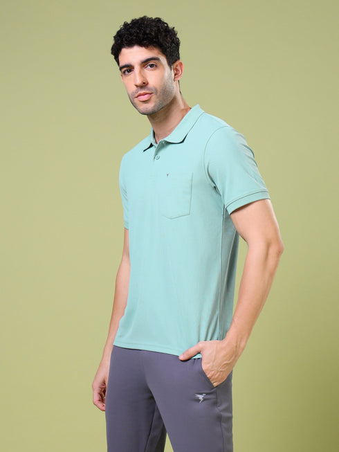 Men Solid Slim Fit Polo T-shirt with MATPIQ