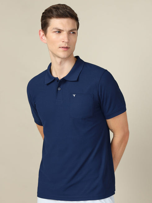 Men Solid Slim Fit Polo T-shirt with MATPIQ