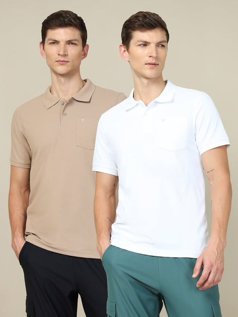 Men Solid Slim Fit Polo T-shirt with MATPIQ (Pack of 2)