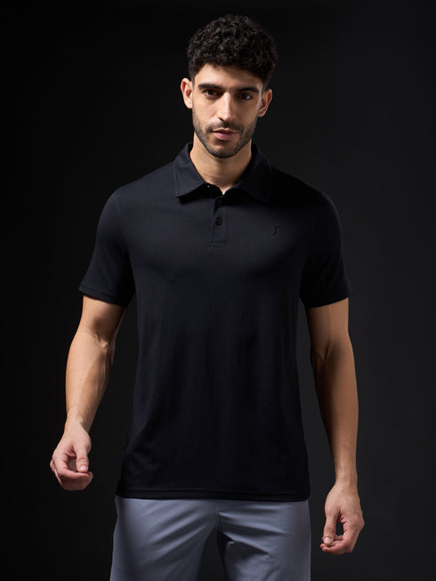 Men Solid Slim Fit Polo T-shirt with COTFLEX