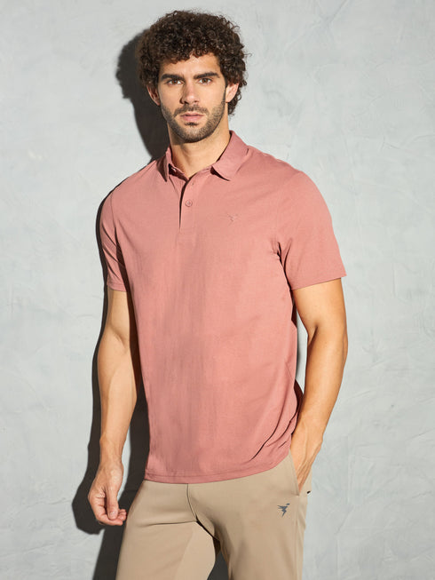 Men Solid Slim Fit Polo T-shirt with COTFLEX