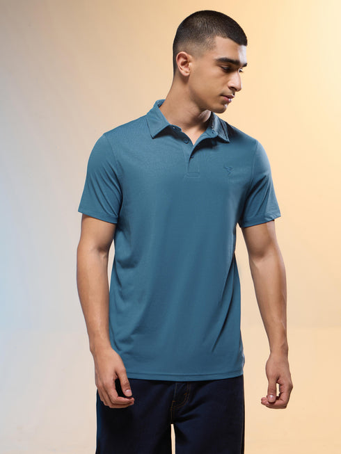 Men Solid Slim Fit Polo T-shirt with COTFLEX