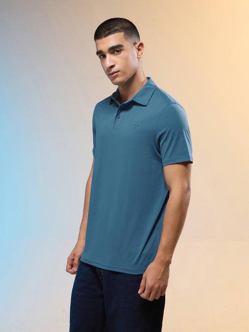 Men Solid Slim Fit Polo T-shirt with COTFLEX