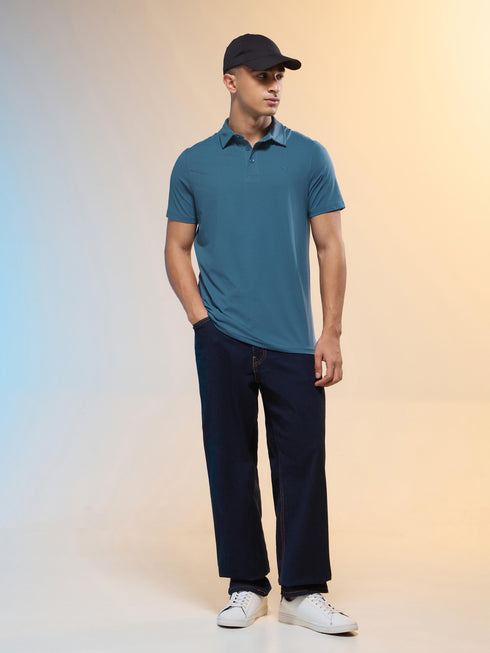 Men Solid Slim Fit Polo T-shirt with COTFLEX