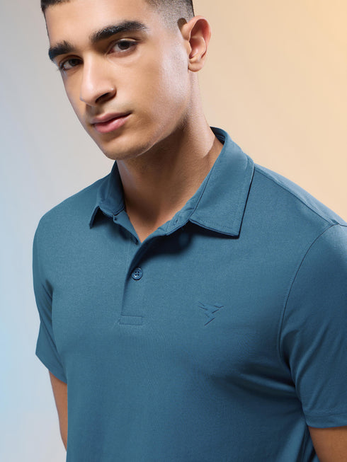 Men Solid Slim Fit Polo T-shirt with COTFLEX