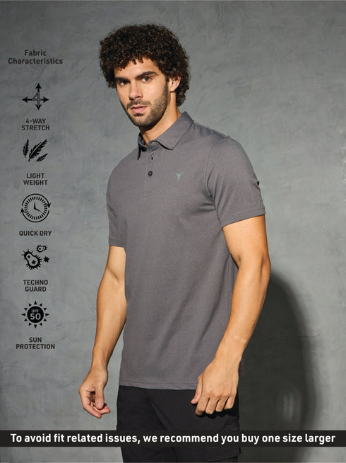 Men Solid Slim Fit Polo T-shirt with COTFLEX