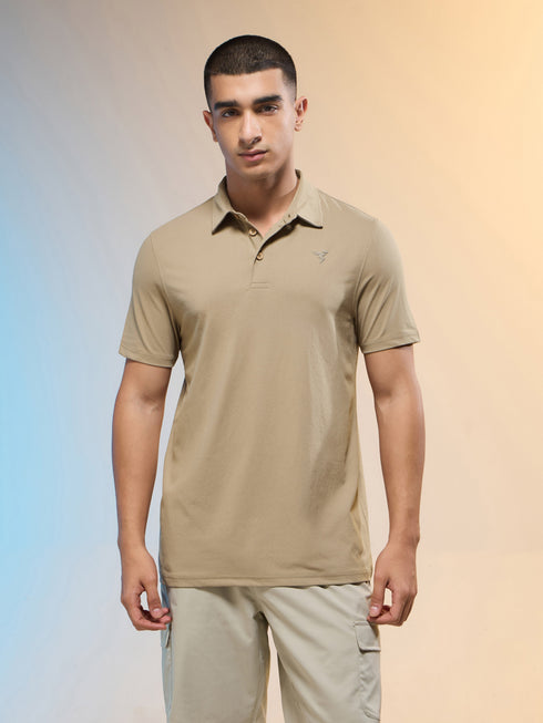 Men Solid Slim Fit Polo T-shirt with COTFLEX