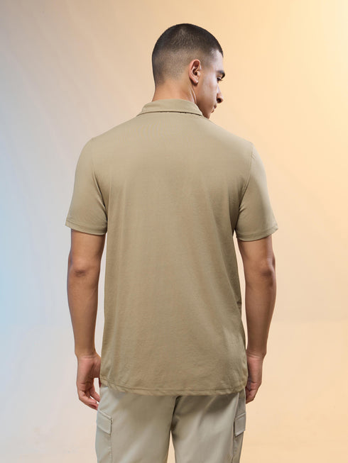 Men Solid Slim Fit Polo T-shirt with COTFLEX