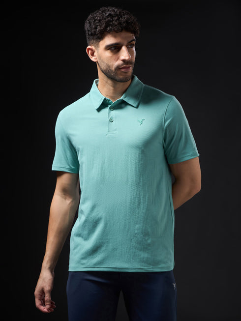 Men Solid Slim Fit Polo T-shirt with COTFLEX