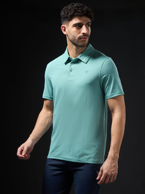 Men Solid Slim Fit Polo T-shirt with COTFLEX