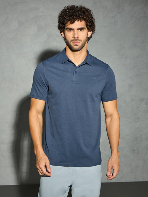 Men Solid Slim Fit Polo T-shirt with COTFLEX
