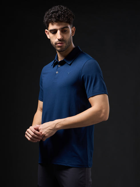 Men Solid Slim Fit Polo T-shirt with COTFLEX