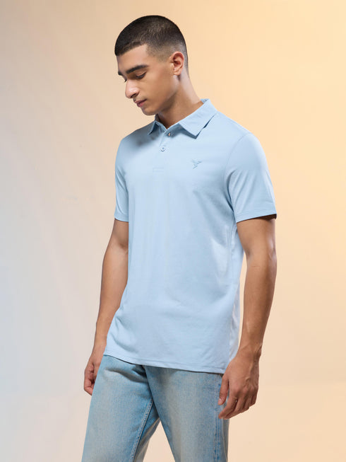 Men Solid Slim Fit Polo T-shirt with COTFLEX