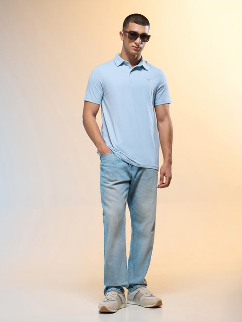 Men Solid Slim Fit Polo T-shirt with COTFLEX