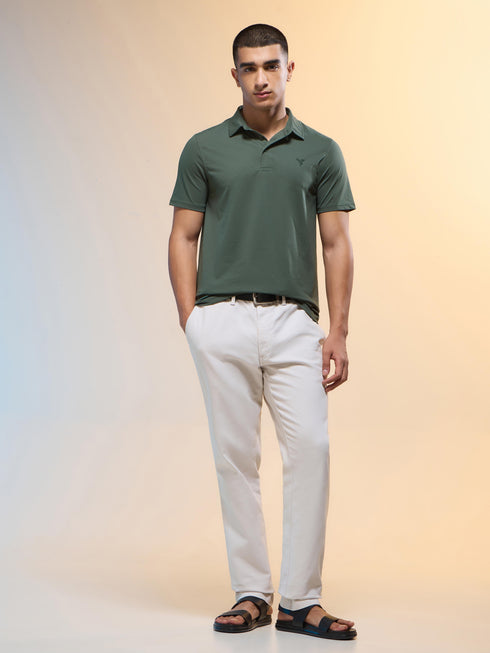 Men Solid Slim Fit Polo T-shirt with COTFLEX