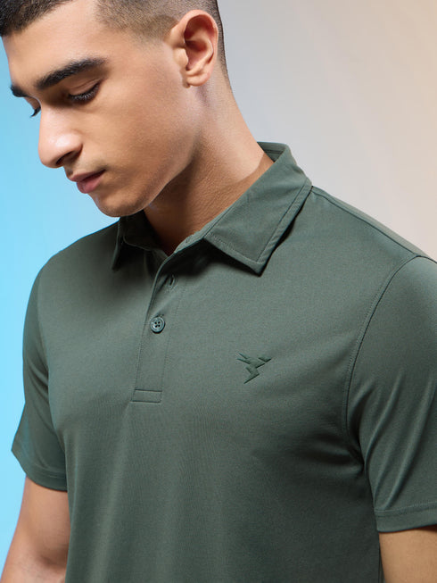 Men Solid Slim Fit Polo T-shirt with COTFLEX