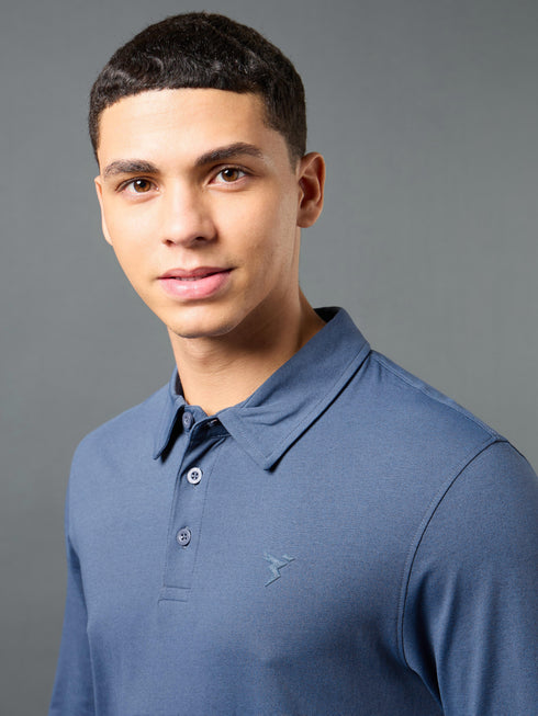Men Solid Slim Fit Polo T-shirt with COTFLEX
