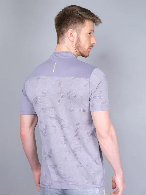 Men Self Design Slim Fit Mock Neck T-shirt with VENTMESH