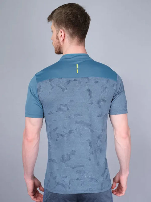 Men Self Design Slim Fit Mock Neck T-shirt with VENTMESH