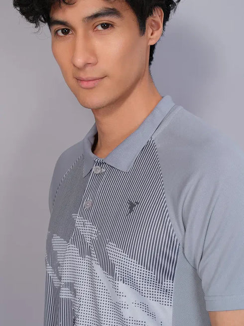 Men Printed Slim Fit Polo T-shirt with TECHNO COOL+
