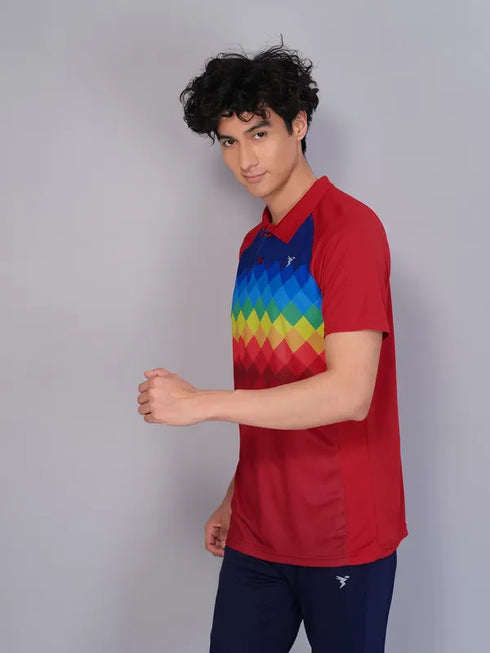 Men Printed Slim Fit Polo T-shirt with TECHNO COOL+