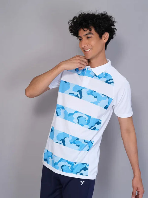 Men Printed Slim Fit Polo T-shirt with TECHNO COOL+