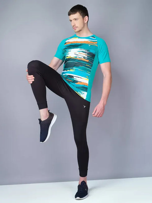 Men Stripe Slim Fit Crew Neck T-shirt with TECHNO COOL