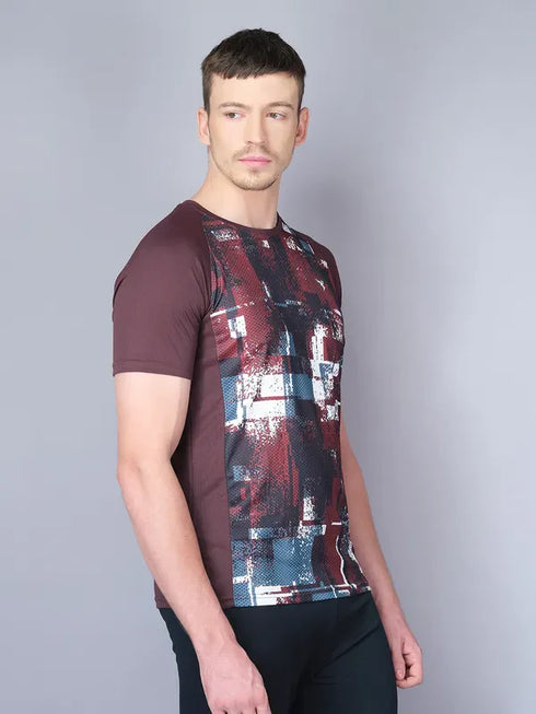 Men Stripe Slim Fit Crew Neck T-shirt with TECHNO COOL