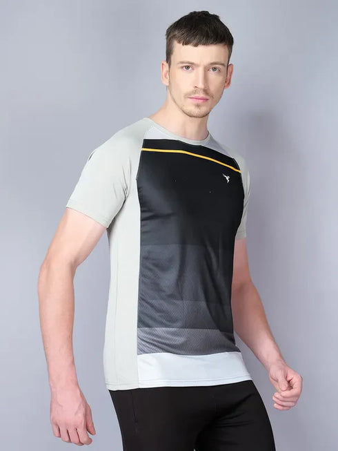 Men Stripe Slim Fit Crew Neck T-shirt with TECHNO COOL