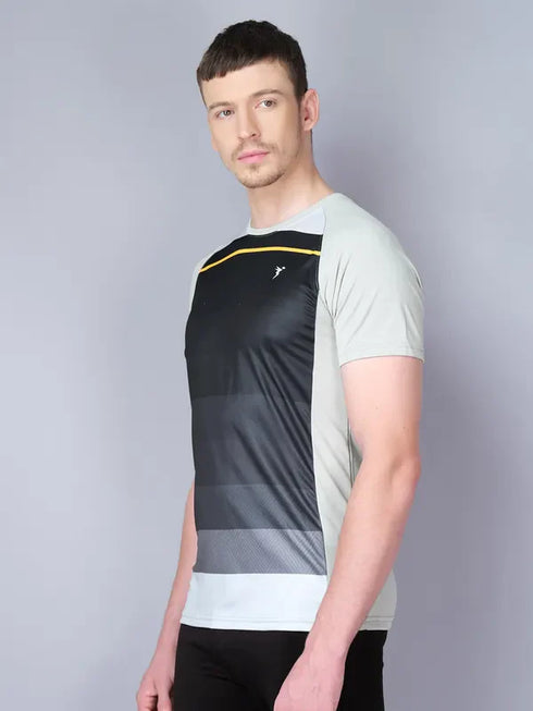 Men Stripe Slim Fit Crew Neck T-shirt with TECHNO COOL