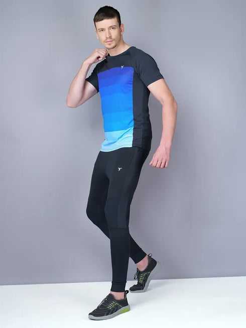 Men Stripe Slim Fit Crew Neck T-shirt with TECHNO COOL