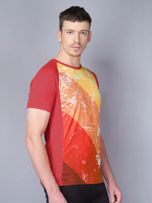 Men Stripe Slim Fit Crew Neck T-shirt with TECHNO COOL