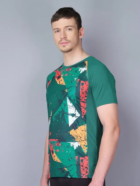 Men Stripe Slim Fit Crew Neck T-shirt with TECHNO COOL