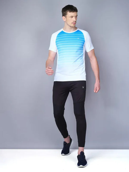 Men Stripe Slim Fit Crew Neck T-shirt with TECHNO COOL