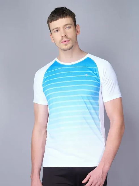 Men Stripe Slim Fit Crew Neck T-shirt with TECHNO COOL