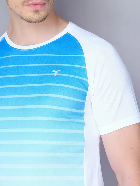 Men Stripe Slim Fit Crew Neck T-shirt with TECHNO COOL