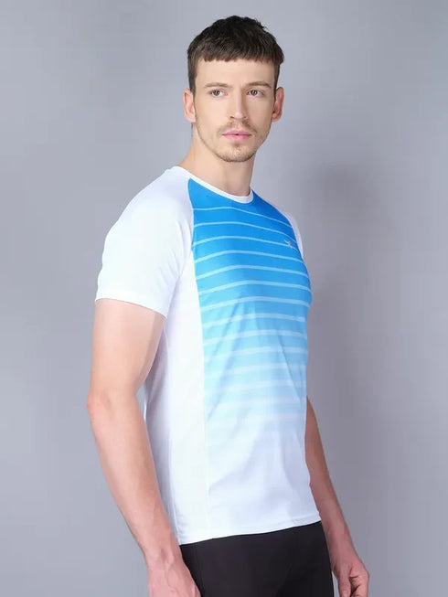 Men Stripe Slim Fit Crew Neck T-shirt with TECHNO COOL