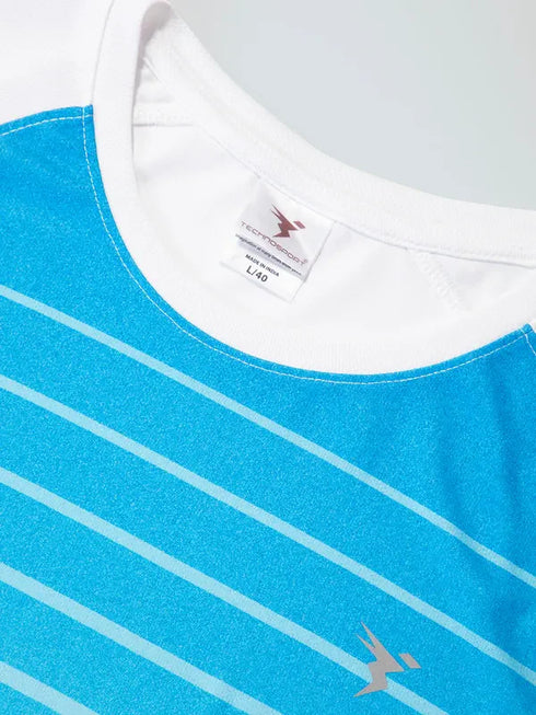 Men Stripe Slim Fit Crew Neck T-shirt with TECHNO COOL