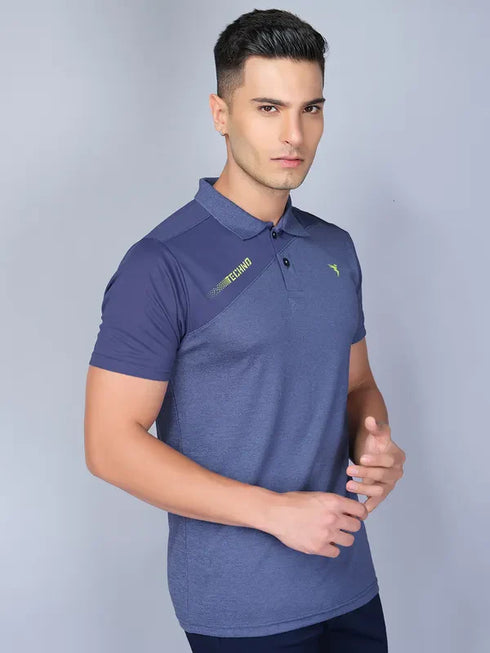 Men Melange Slim Fit Polo T-shirt with DOUBLE COOL