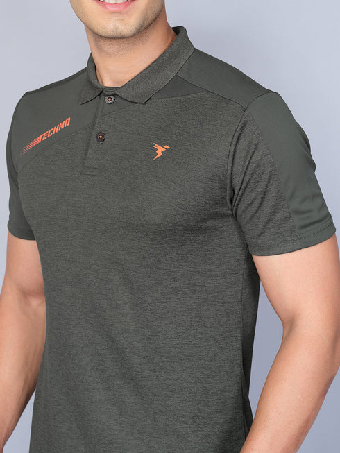 Men Melange Slim Fit Polo T-shirt with DOUBLE COOL